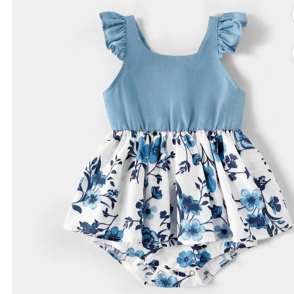 NWT! Baby girl white and blue floral romper 12-18 months
